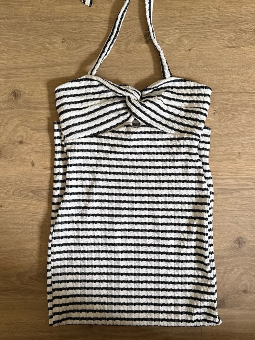 Striped Knit Twist Front Tank Dress - Black & White